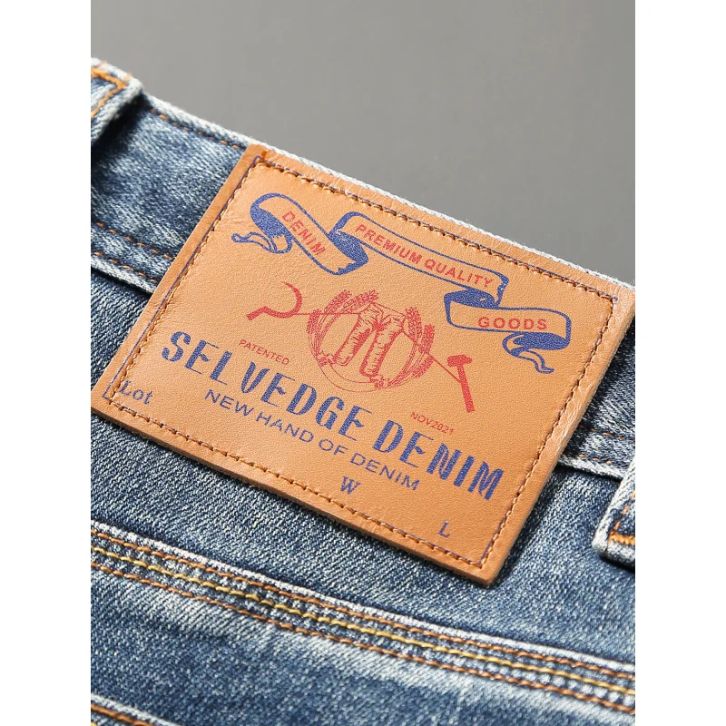 Vintage - Pantalones vaqueros azules de moda de estilo coreano Pantalones rectos elásticos de alta gama Moda para hombres Grueso Otoño Invierno