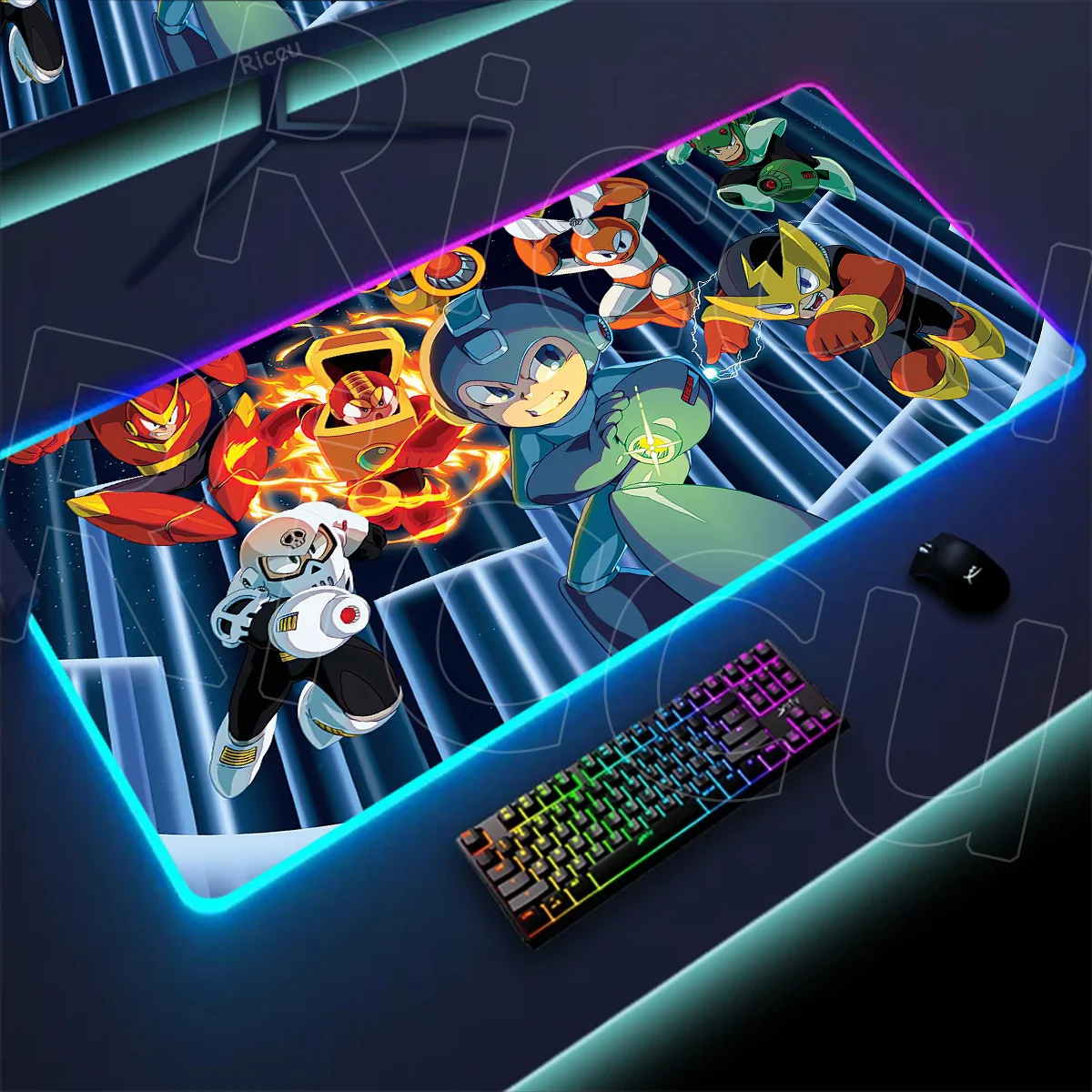 RGB Mousepad Megaman Anime Mouse Pad Gamer Desk Mat Back Light Led Mousepad Setup Rubber Gaming Accessories Deskmat Big Mousepad - Image 3