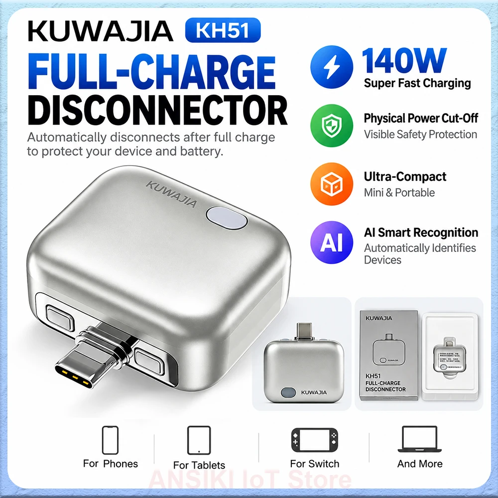 KUWAJIA KH-51 Full-Chargedisconnector 140W Fast Charging Automatic Pop-off Charging Disconnector for Phone Tablet Safe Charging