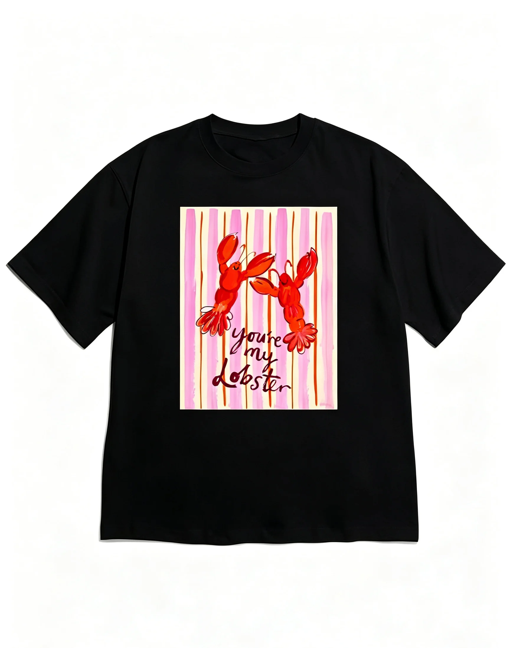 Chic Lobster Print Tee Top Womens Funny Y2k Casual Slender Crewneck Short Sleeve Blouse  Illustration Women's Summer Clothing
