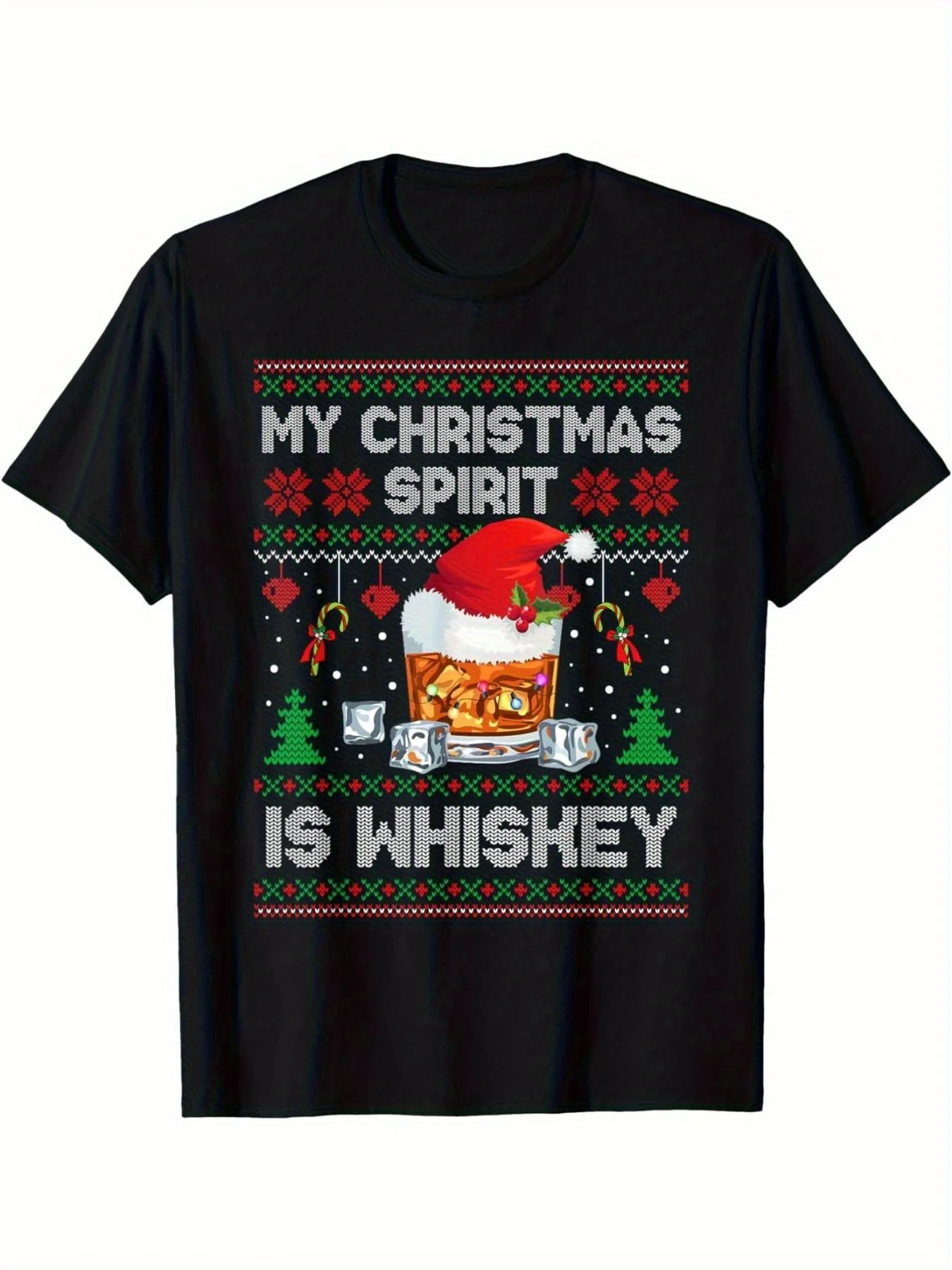 تي شيرت My Christmas Spirit Is Whisky - سترة عيد الميلاد القبيحة المضحكة على طراز Teeovelty هدية عيد لمحبي الويسكي جرافيك T