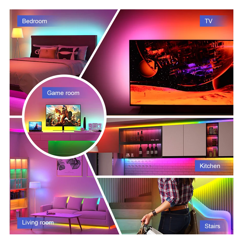 1M 2M Bluetooth LED Strip Lights 5050 SMD Flexible Ribbon Waterproof RGB WS2812b LED Light USB TV Background Lighting Home Decor