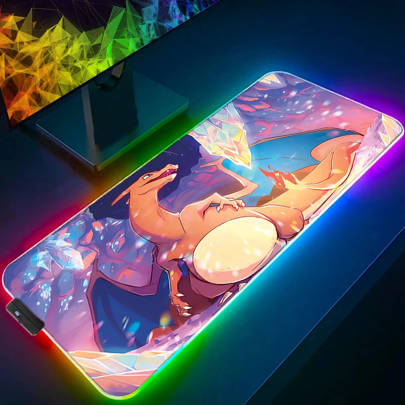 RGB Mouse Pad Pokemon Pikachu Backlight Gaming Accessories Computer Speed Mini Pc Gamer Keyboard LED Desk Mat Mousepad