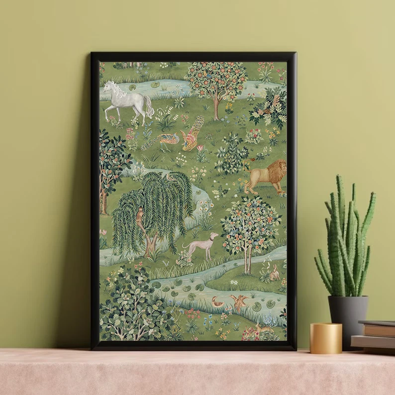 ويليام موريس طبيعة الزهور النباتية معرض فني للحيوانات ملصق ، بومة وصفصاف قماش اللوحة ، صور الحائط ، ديكور المنزل #4