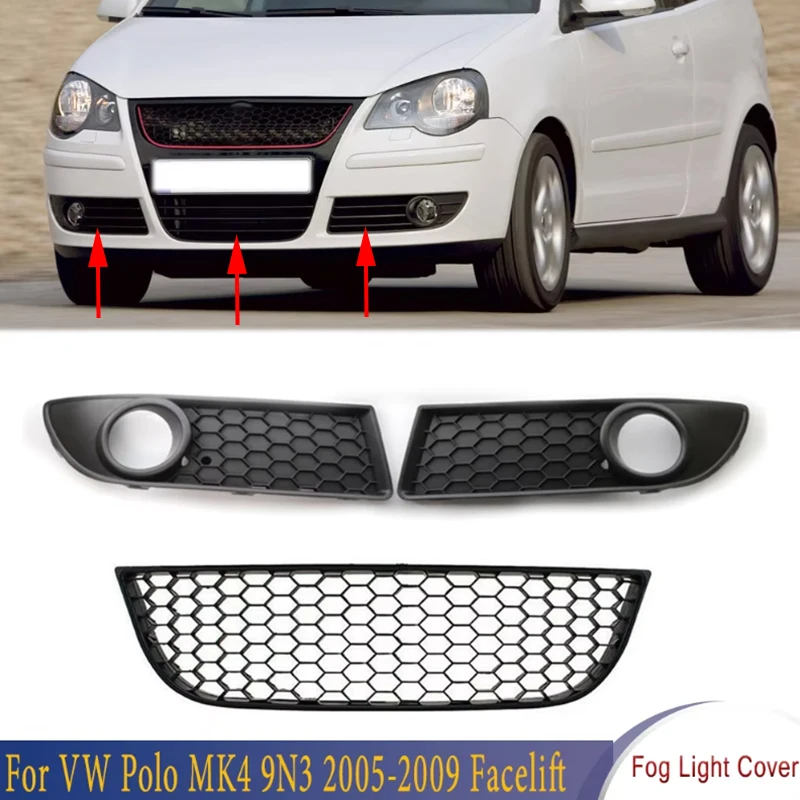 Przednia dolna środkowa kratka do VW Polo MK4 9N3 2005-2009 Facelift Zderzak przedni Światło przeciwmgielne Osłona kratki wentylacyjnej Rama 6Q 0853677 B