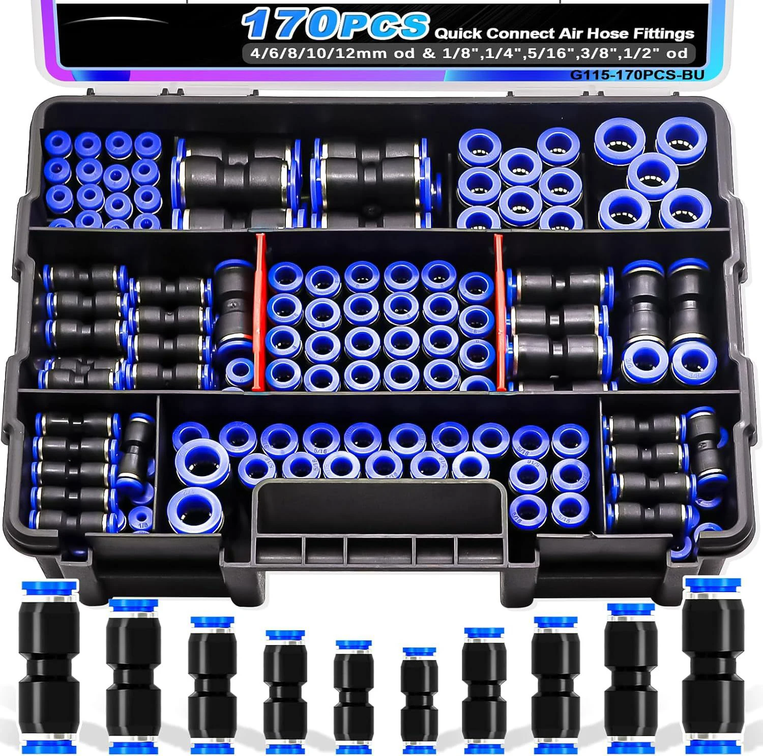 170 Pieces of Quick-Connect Air Hose Connectors, 1/8 1/4 5/16 3/8 1/ 2inch and 4/6/8/1