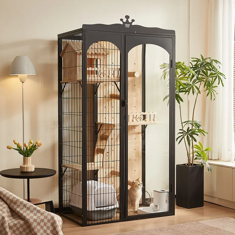 Panoramic Solid Wood Kitten Villa Home Indoor Free Space Glass Cat Room