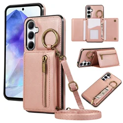Crossbody Zipper Cards Solt Wallet Leather Case For Samsung Galaxy S25 Ultra S24 S23 FE S22 Plus A55 A15 A36 A35 A16 Ring Cover