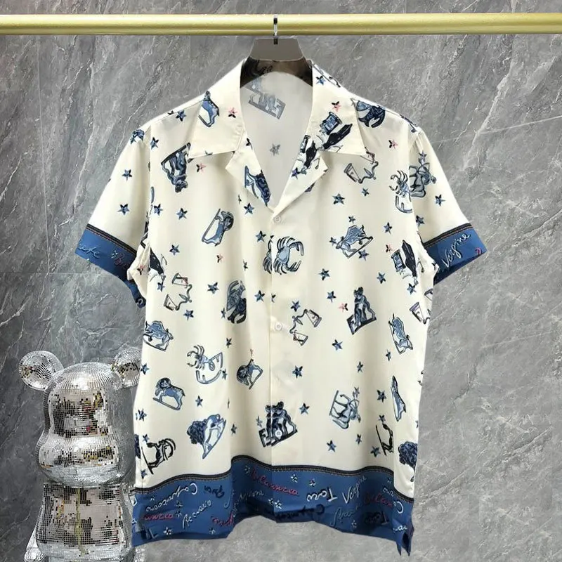 Summer Animal Print Pattern Shirt Floral Designer Shirt Casual Men Short Sleeve Men High Street Vintage Chemise Homme Streetwear