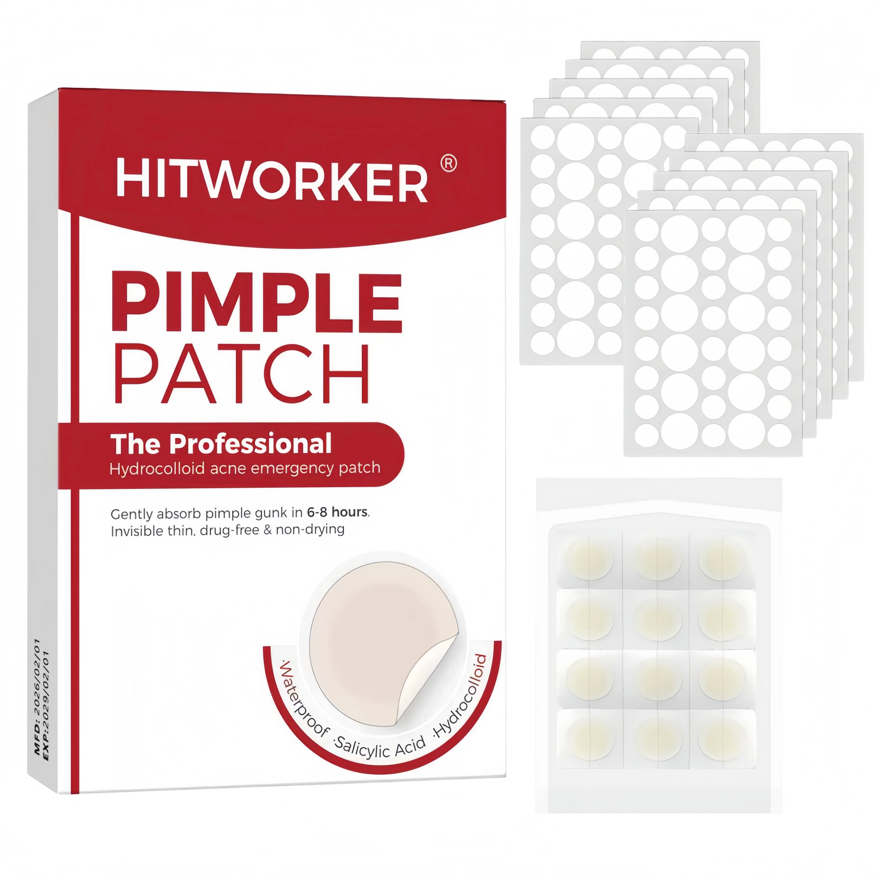 372 pieces of HITWORKER acne patch hydrogel coating, suitable for all kinds of light skin colors, daily use&photo props,