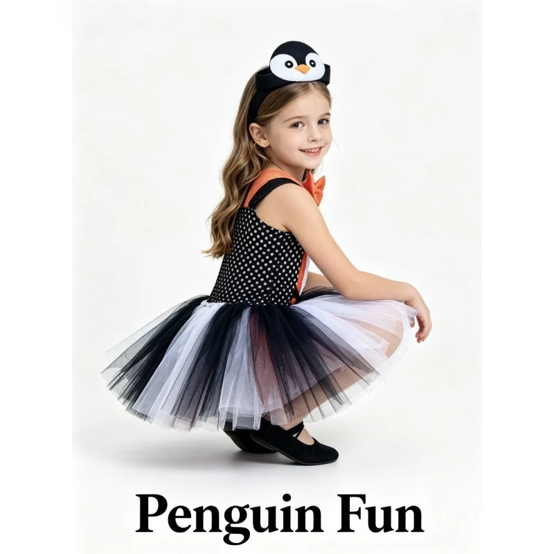 

Penguin Tutu Dress Animal Costume Halloween Carnival Party Outfit Toddler Stage Show Birthday Festival Dress Up Casual Wear Gift