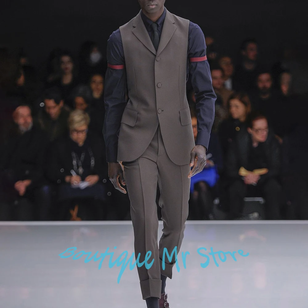 

Повседневный мужской пиджак без рукавов, комплекты из двух предметов, однобортный однобортный элегантный мужской костюм с лацканами для летней вечеринки, костюм для гостей