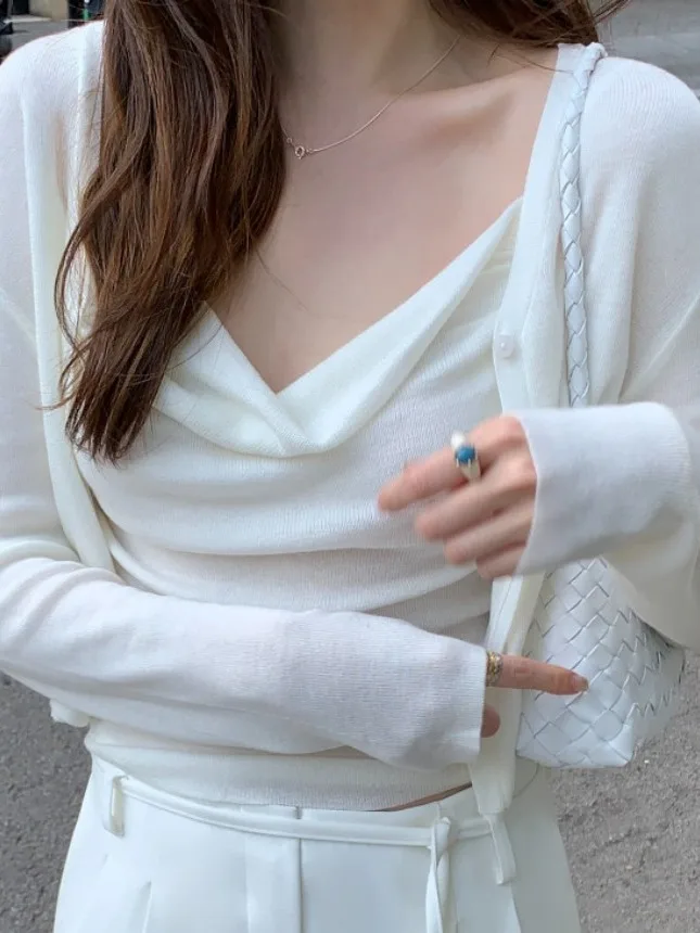 

Ele Knitted Cardigan Women's Inner Tank Top Set Summer New Sle Small Sexy Sunscreen Two-Piece Suit Versatile Spring Fas...