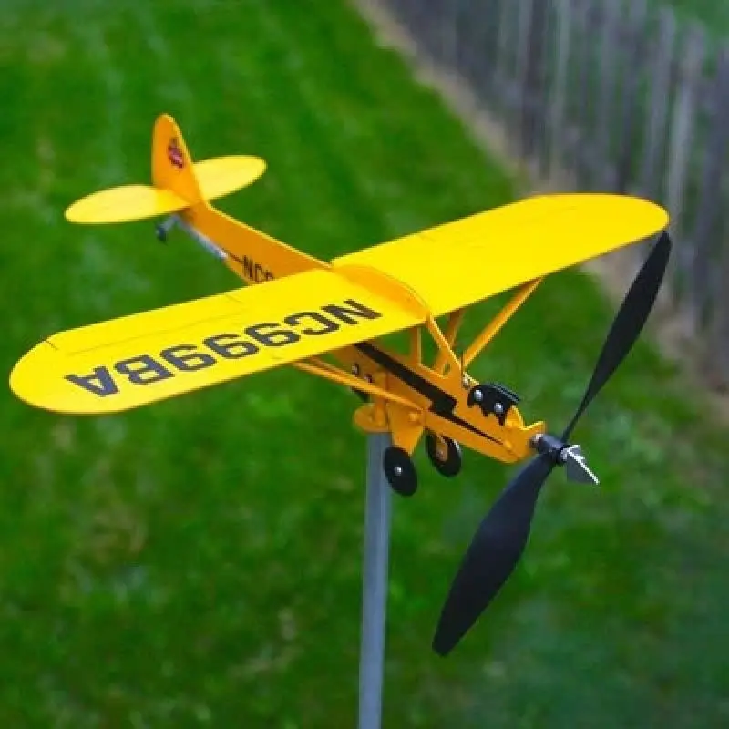 

3D Piper J3 Cub Wind Spinner Plane Metal Airplane Weather Vane Outdoor Roof Wind Direction Indicator WeatherVane Garden Decor