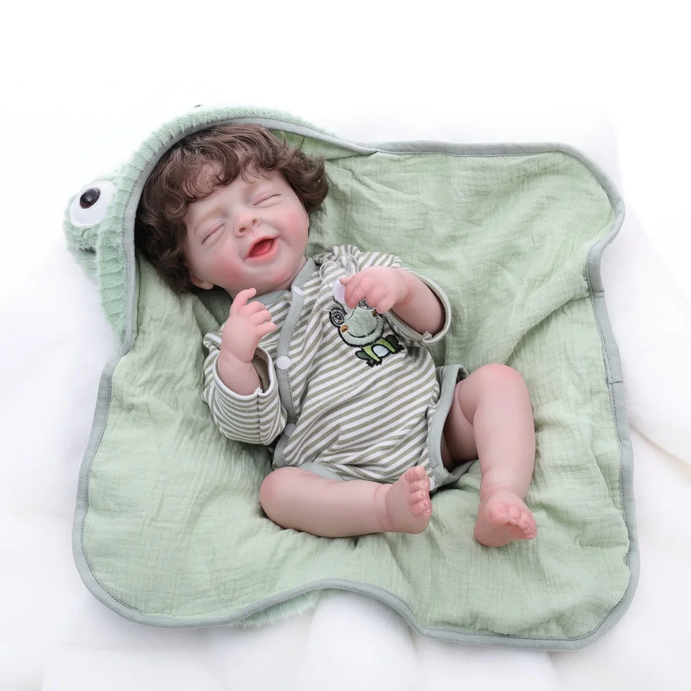 

Cloveray 22 inch Realistic Reborn Baby Doll Full Body Vinyl Lifelike Doll Super Cute With Frog Bathrobe Doll Handmade Kid Gift