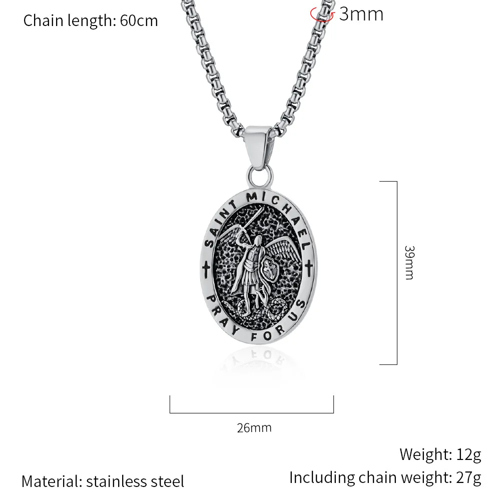 قلادة سانت مايكل مطلية بالذهب من الفولاذ المقاوم للصدأ مجوهرات دينية للرجال والنساء قلادة القديسين #6