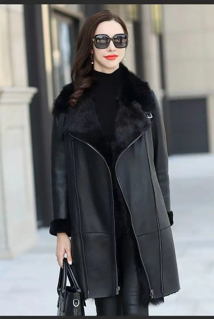 Oversized 6XL Thicken PU Leather Jacket Women's 2026 Winter Warm Faux Mink Fur Coat Female Loose Windproof Parka Long Overcoat