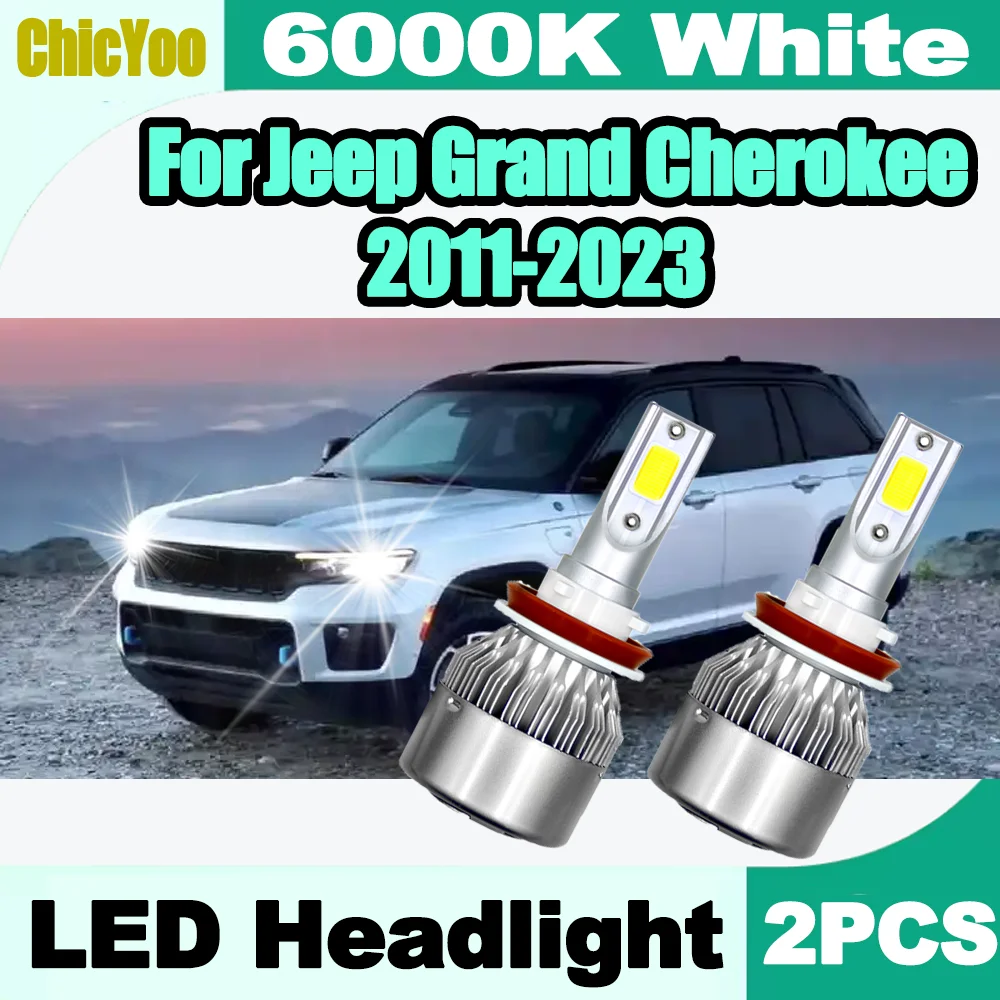 

2X автомобильные светодиодные фары, лампы H11 цвета 6000K Super White COB чипы 80 Вт 10000LM фары для Jeep Grand Cherokee 2011-2023