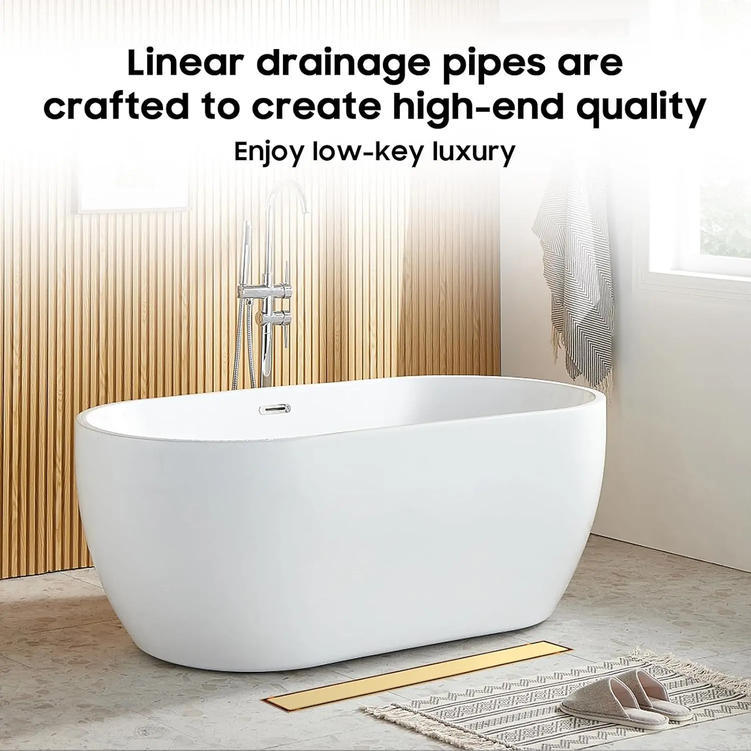 ® Linear Shower Drain - 32 Inch Brushed Gold, with Tile Insert Panel | AISI 304 Stainless Steel Linear Drain, Rectangle Shower