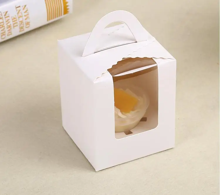 5 Colors Single Cupcake Box with Window & Handle Macaron Box Mousse Cake Box Baking Packaging Wholesale