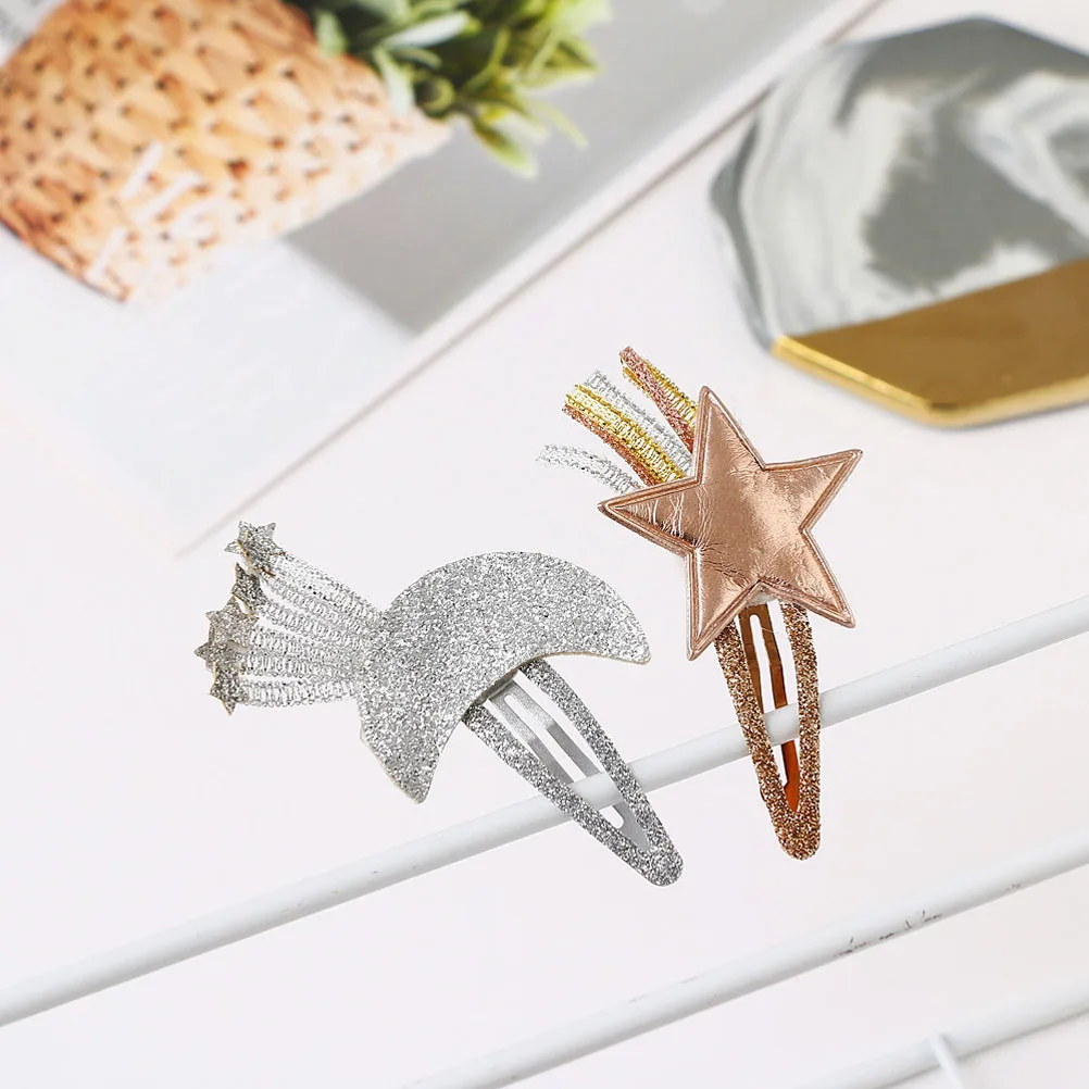 

2pcs Star Moon Clips Sequin Kids Hairpin Colorful Durable Hair Accessories For Children Girls Teens Long Lasting Hair Barrette