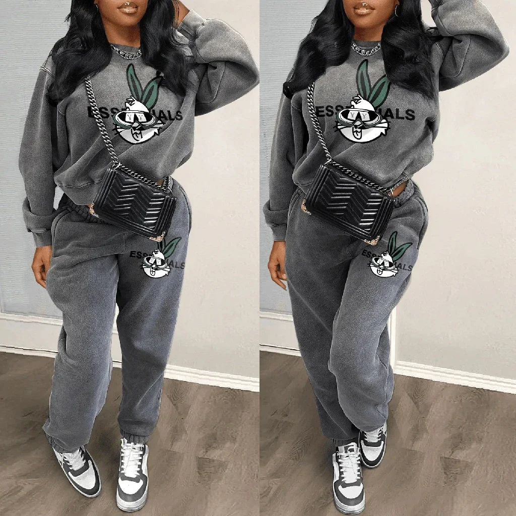 Fashion Printed Sporty Two Pieces Set Fall Winter Long Sleeve Sweatshirts Pants Women Tracksuit Streetwear Loose Y2K Suits 2023