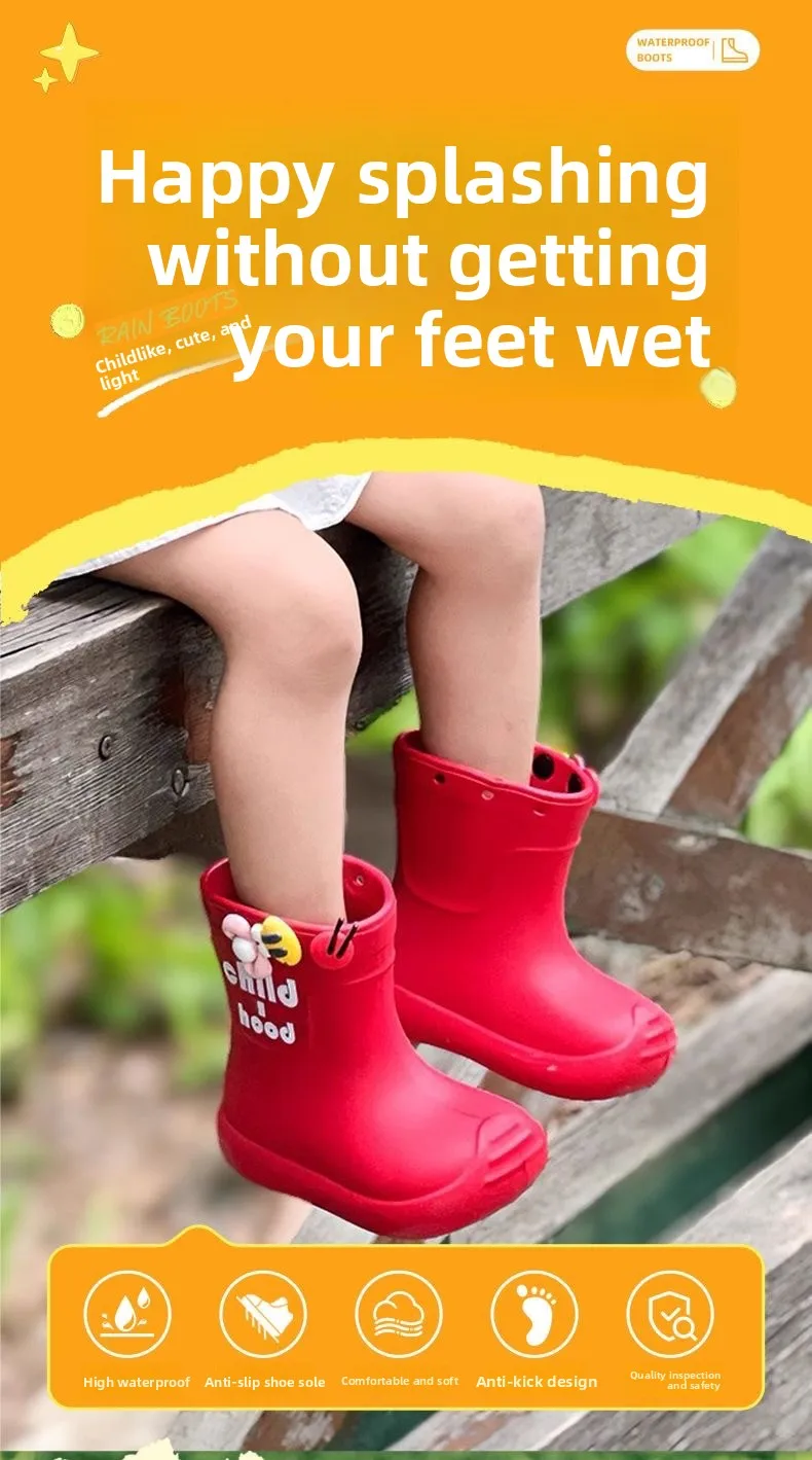 2026 Kinder Regenstiefel Mädchen Jungen Regenstiefel Rutschfeste Kinder Baby Regenschuhe PVC Wasserdichte Halbhohe Wasserschuhe Weiches Gummi – Detail 5