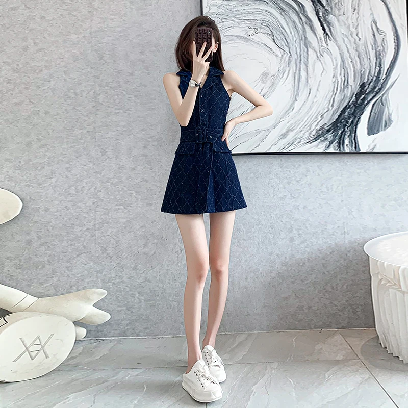 Vestido vaquero sin mangas de corte A para mujer de verano Slim Fit