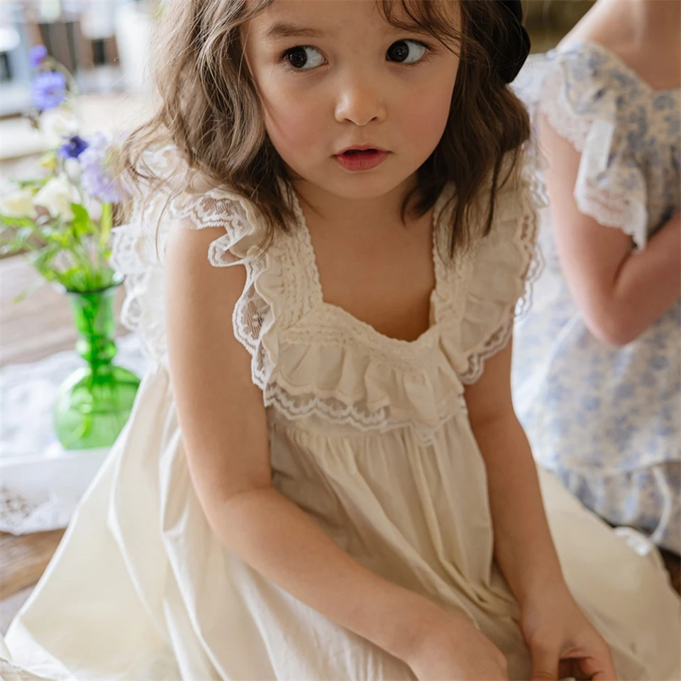 

2024 Summer New Hot Selling Korean Edition Girl's Sweet Princess Dress Sleeveless Bow Dress Sweet and Cute Pastoral style Dress