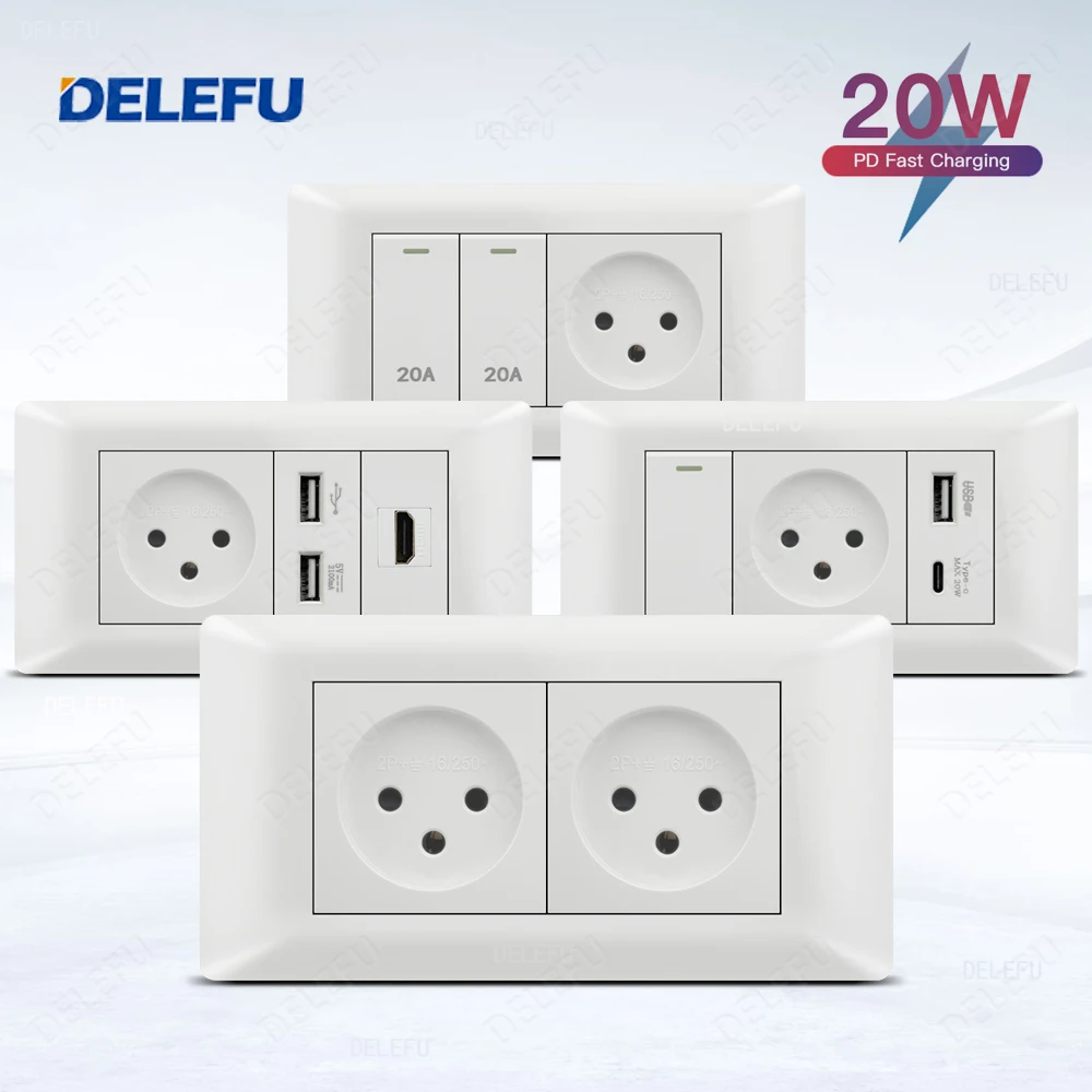 

Огнестойкая панель DELEFU SC80, 145 мм, белая, израильская стандартная USB-типа C, настенная розетка для быстрой зарядки, переключатель ТВ-телефона CAT5 CAT6