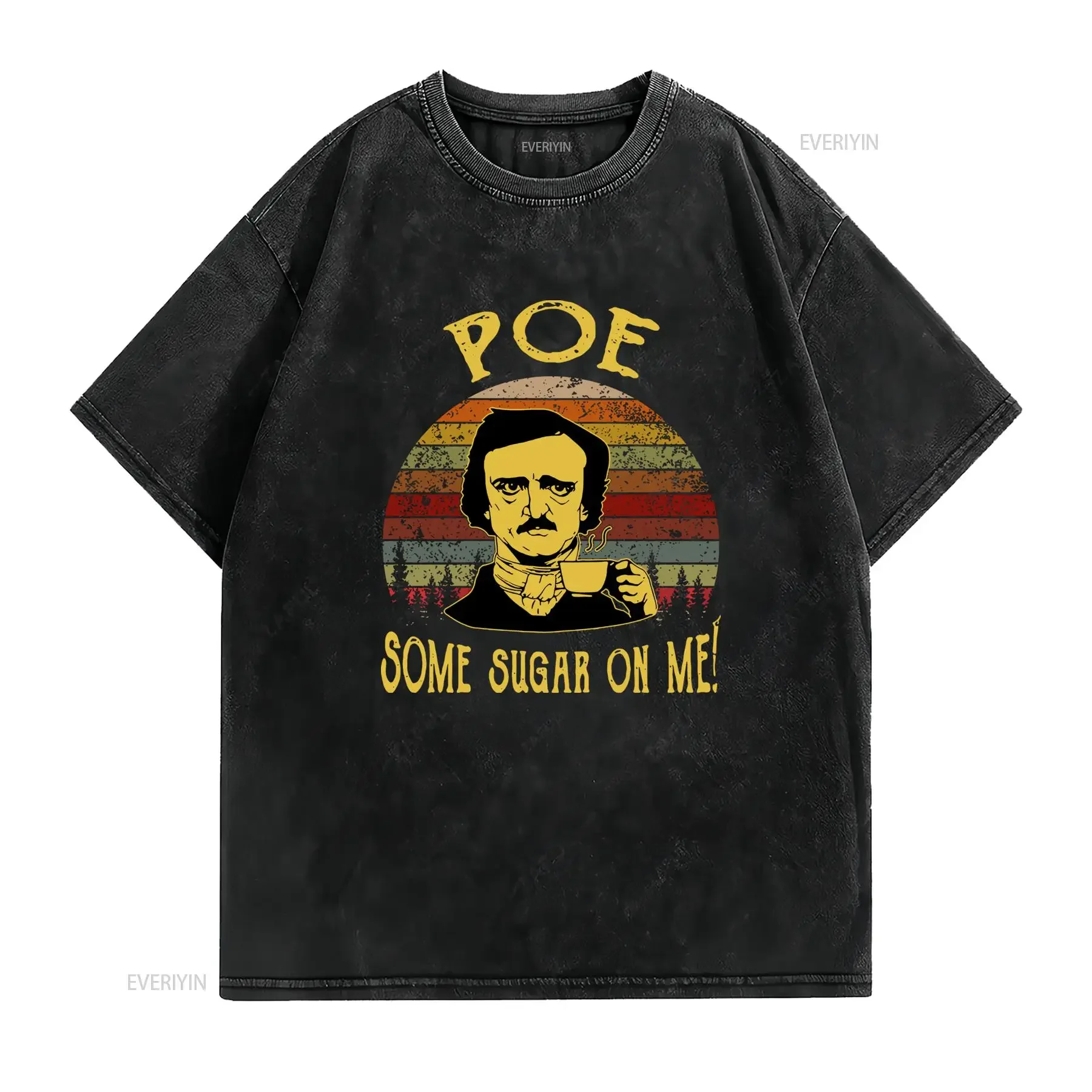 Vintage Retro Edgar Allan Poe Funny Coffee Pun Literary Print Casual T Shirt vintage Washed Stretched designer clothes
