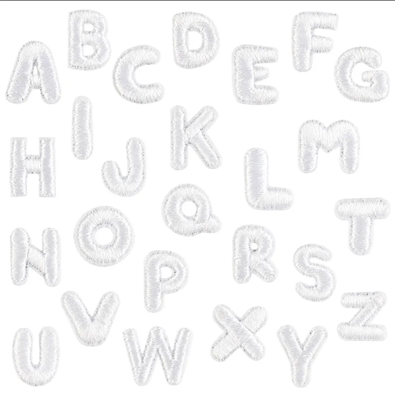 

White Color ABC Letter Patches Embroidery Patch Iron On Badge For Bag Clothing Accessories DIY Small Size Hot Selling Fabric