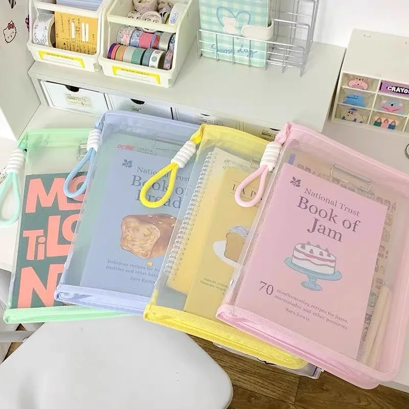 1PC A4 transparent zippered document storage bag light color portable document bag high value book bag