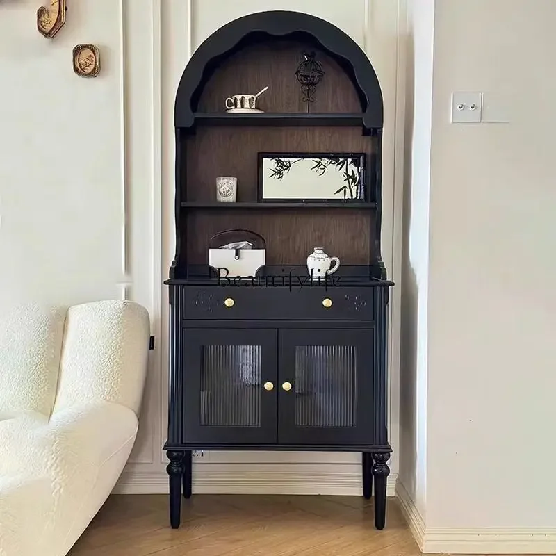 Light French style antique dining side cabinet, living room solid wood arched bookcase shows a sense of high class