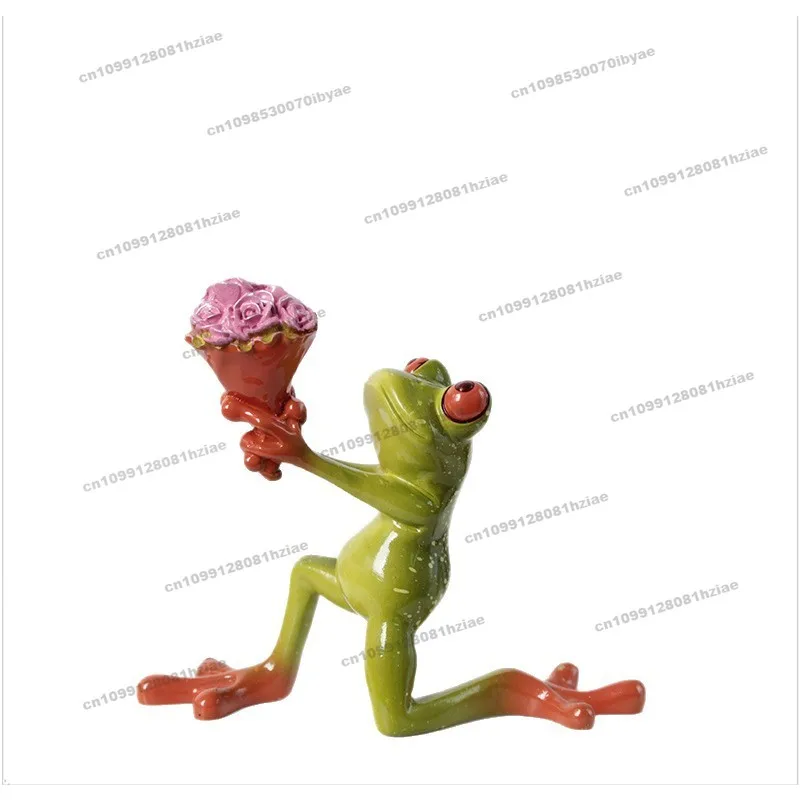 

Креативная фигурка лягушки из смолы с цветами, милый декор для рабочего стола, ручная работа, для пары