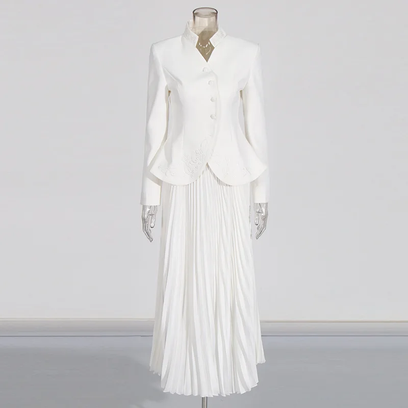 

Женский классический костюм ZOCI, пальто с вышивкой, плиссированная юбка с высокой талией, офисная леди, новый стиль лета 2023 г.