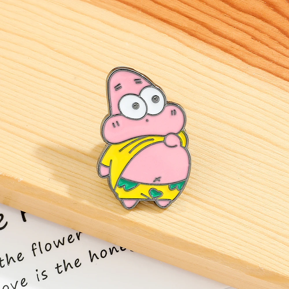 Spongebob Brooch Cute Cartoon Metal Anime Patricks Stars Garys Decoration Jewelry Kids Girls Coat Enamel Lapel Pin Badges Gift