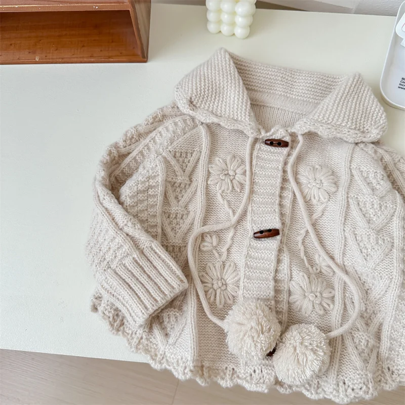 

Children's Sweater Autumn New Style Girls' Fashionable Retro Crochet Knitted Cardigan Spring and Autumn Coat