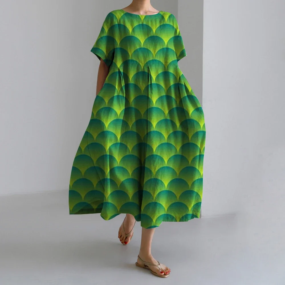 

New Summer Women's Fun Spot Print Dress Round Neck Breathable Short Sleeve Casual Midi Loose Holiday Beach Party Dresses