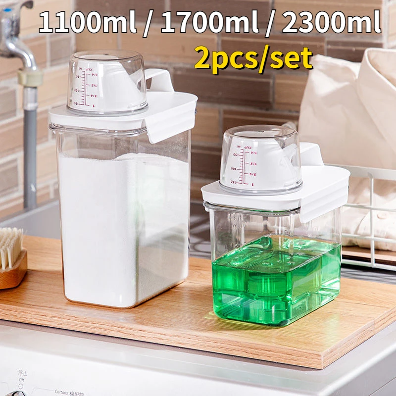 Airtight Laundry Detergent Powder Storage Box Clear Washing Powder Container With Measuring Cup Multipurpose Plastic Dispenser