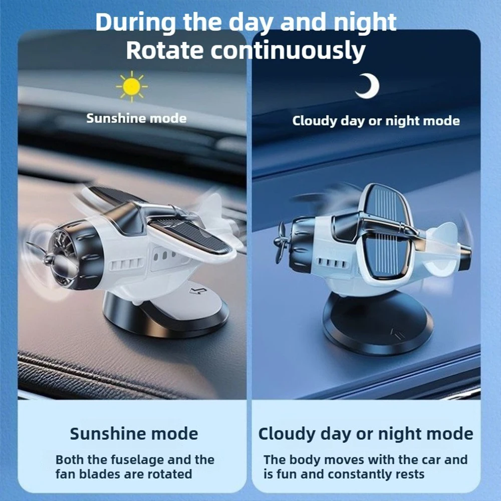 Solar-Powered Rotating Airplane Car Air Freshener. An innovative fragrance diffuser and decorative piece for your car dashboard.