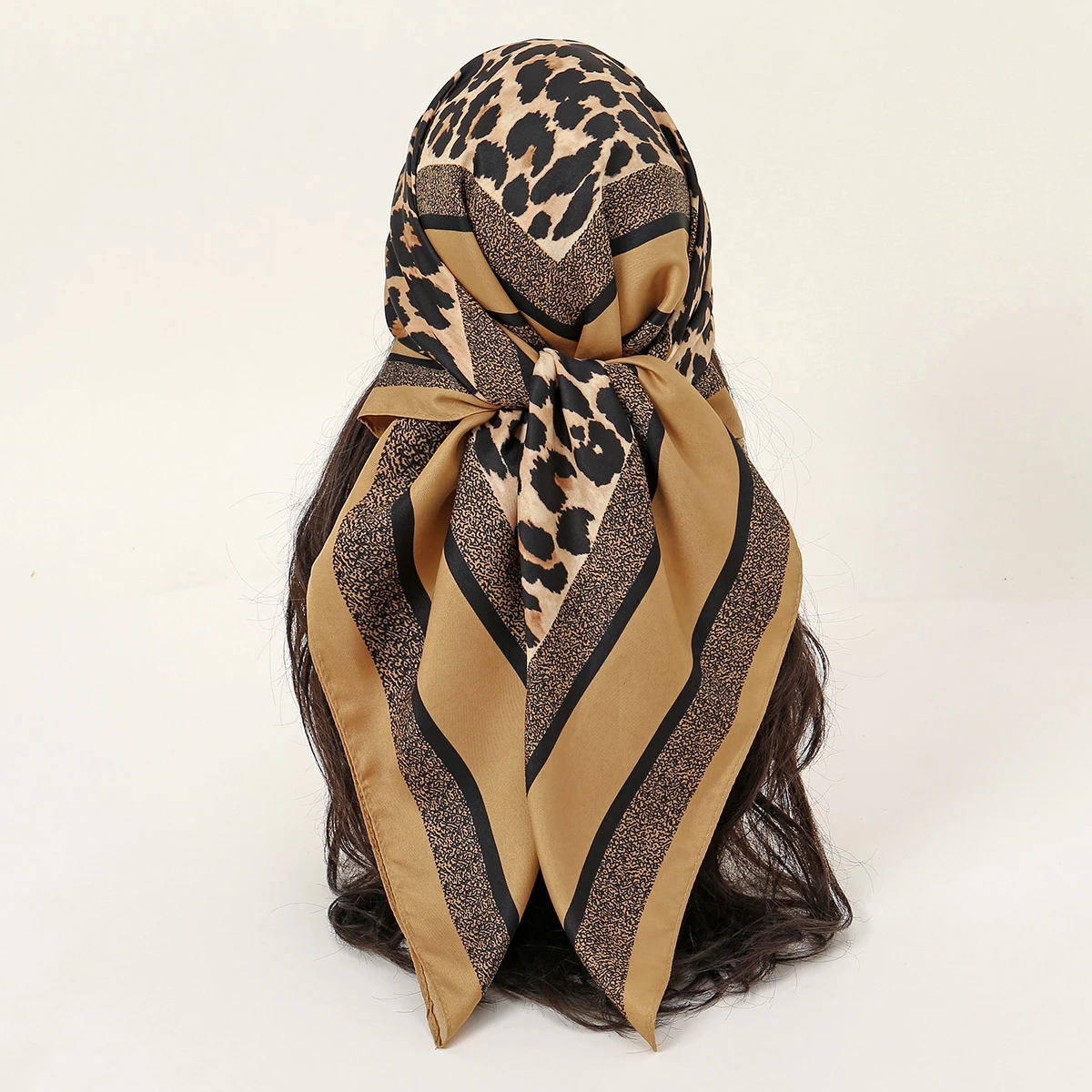 New Imitation Silk Leopard Print Print Square Scarf Women Double Layered Border Scarves Head Band Fashion Wrap Female Hijab ﻿