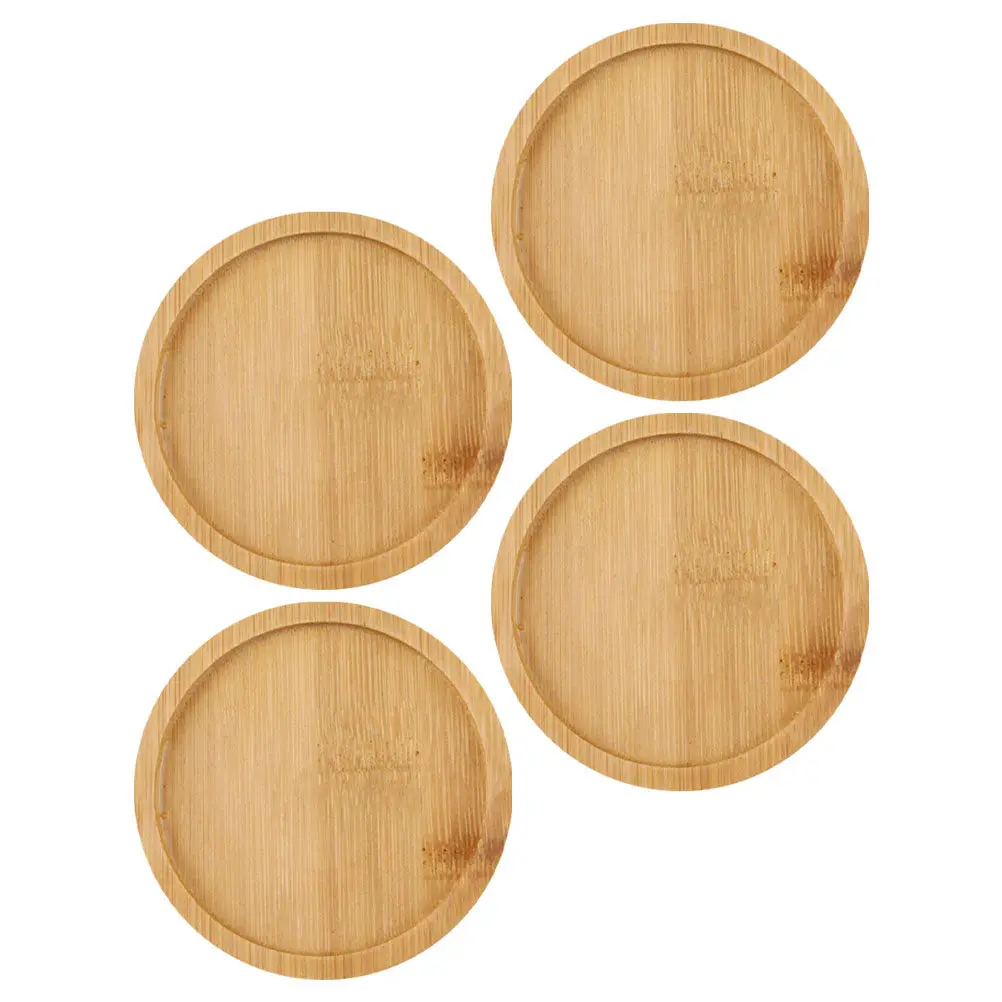 4Pcs High Quality Bamboo Flowerpot Tray Functional Plant Pot Saucer Spill Proof Water Plate for Succulents