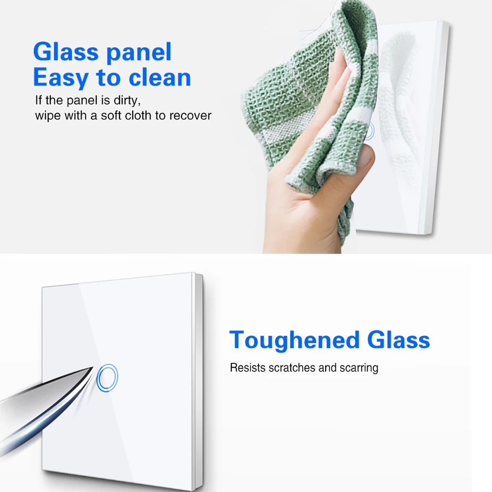 EU 터치 벽 스위치 1 2 3 갱 RF433 433MHz 무선 제어 스위치 강화 유리 110 220 240V AC