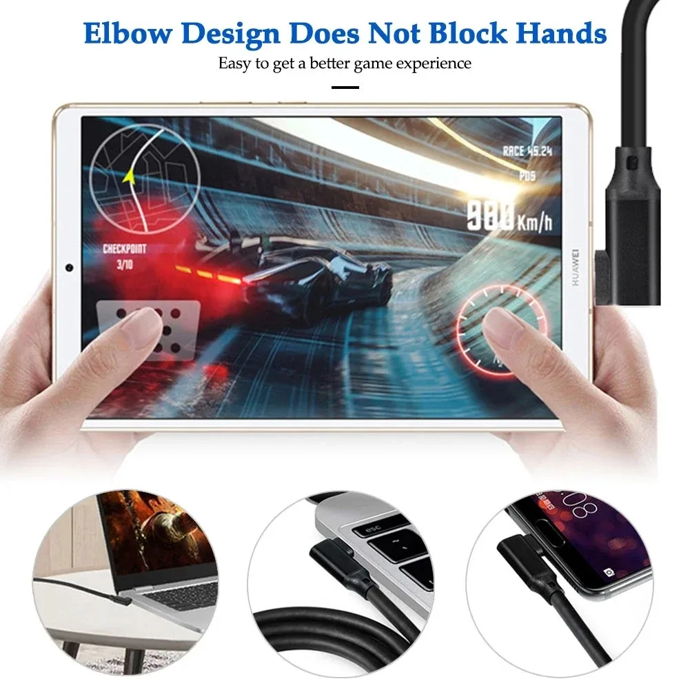 Hannord USB C Extension VR Link Cable 90 Dgree USB 3.2 Gen2 Elbow Extender PD100W 20Gbps Data Cord for Macbook Samsung Laptop