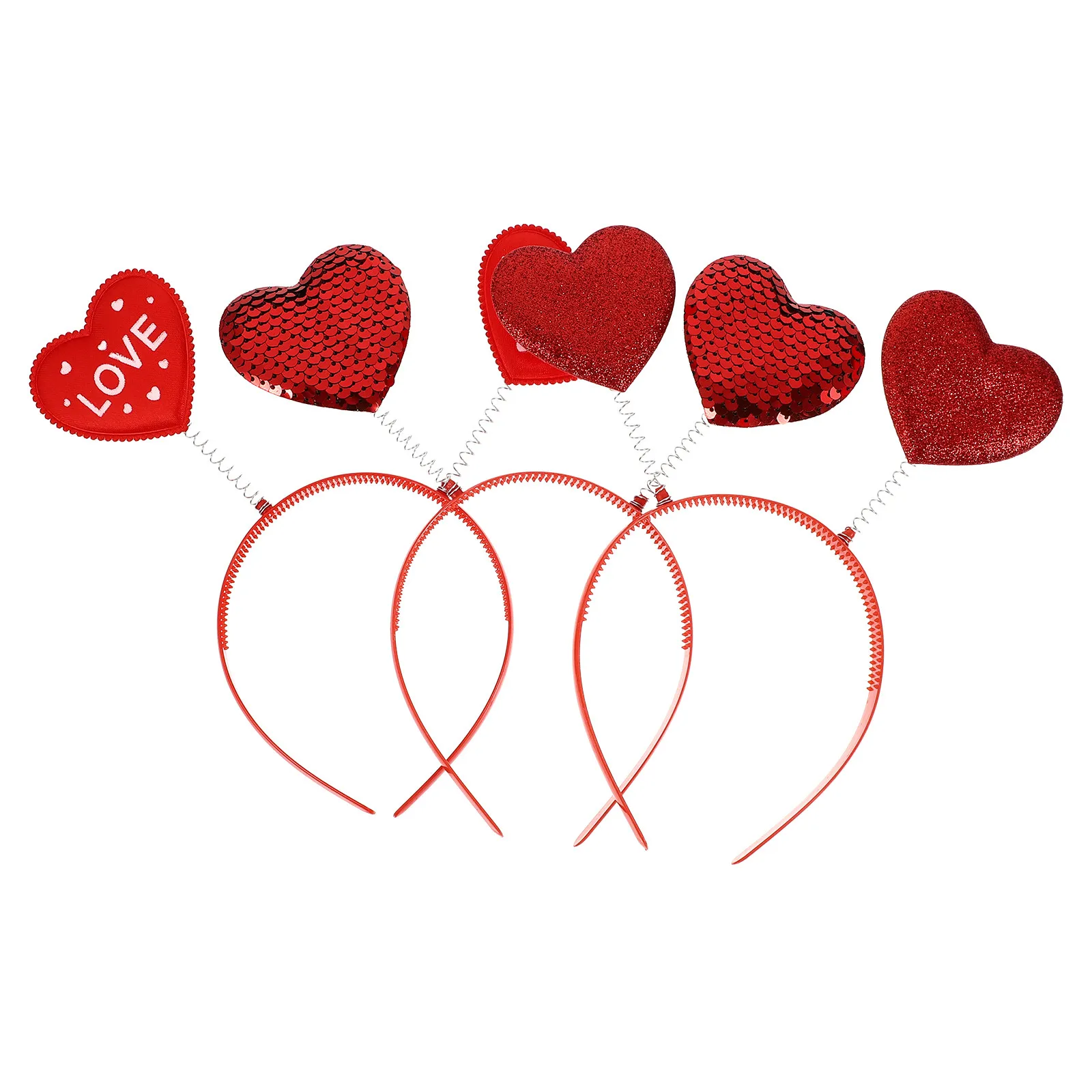 3Pcs Valentine's Day Heart Hairband Set Party Hair Hoops Female Headpiece Red Love Theme Festival Head Decor Delicate Hair