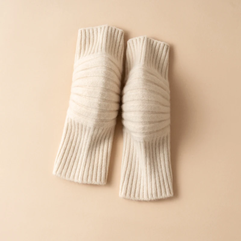 Joelheiras femininas de malha de caxemira pura 100% para calor e conforto, novas joelheiras curtas de inverno para mulheres, cor sólida