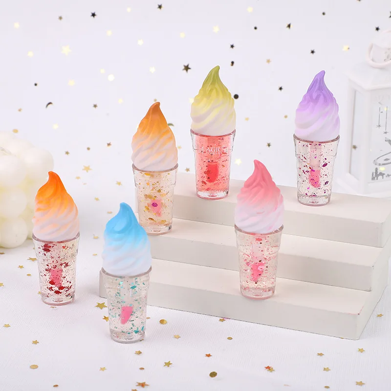 24pcs Kawaii Ice Cream Lip Oil Color Changing Glossy Moisturizing Long Lasting Lip Gloss Girls Women Lips Makeup Wholesale