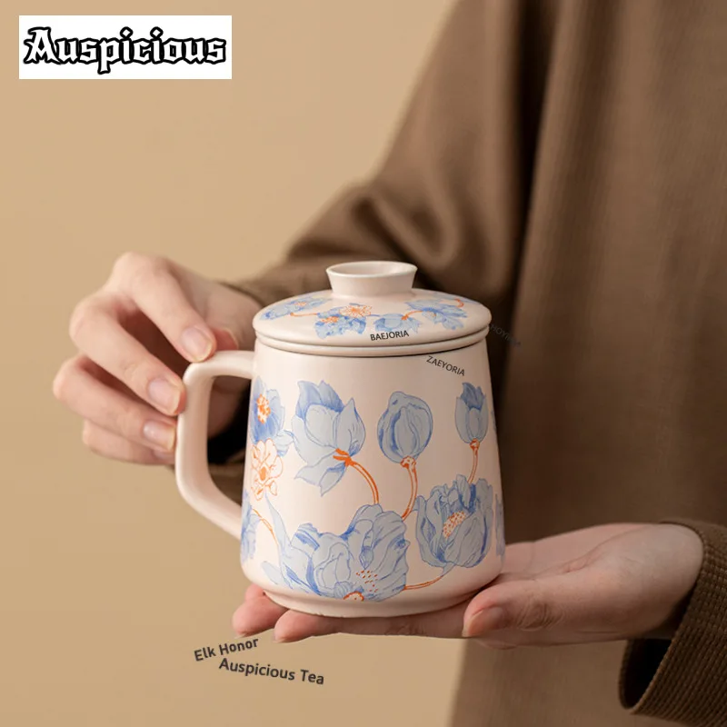 

360ml Aesthetic Blooming Flowers Filter Tea Separator Cup Aesthetic Tea Mug with Infuser Tea Maker Office Water Cup Ornaments