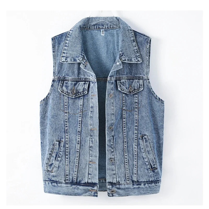 

Denim Coat Women Vest Coats Turn Down Collar Sleeveless Single Breasted Button Pocket Jackets Autumn Casual Jacket 2024